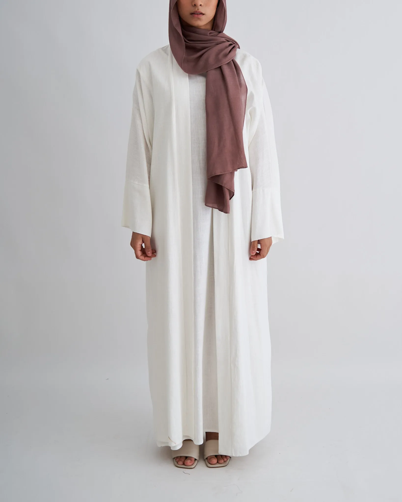 2PC Aya Linen Abaya Set - White
