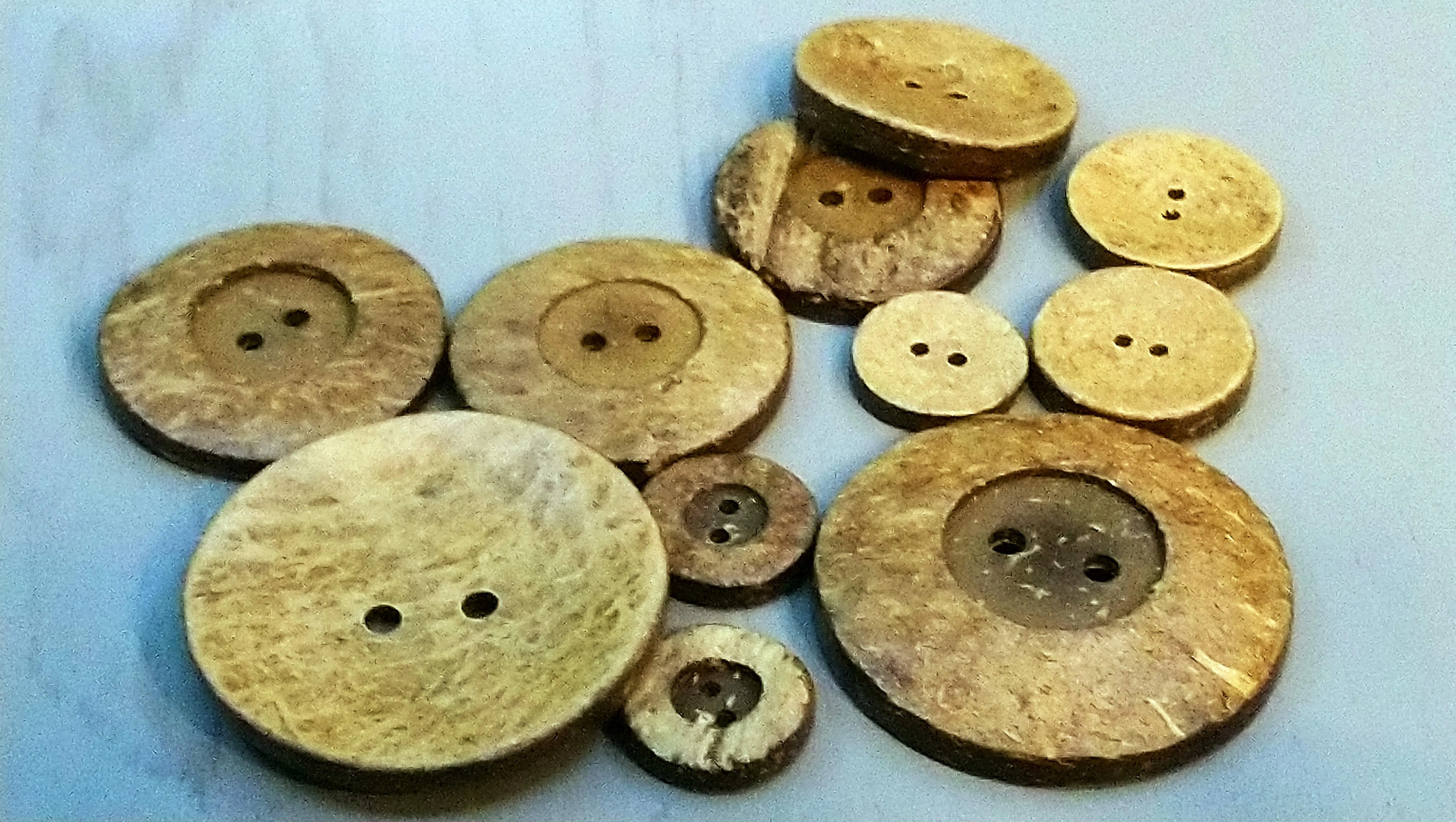 Coconut Shell Wooden 2 Hole Buttons, 51mm, 38mm, 34mm, 25mm, 20mm 18mm or 12mm