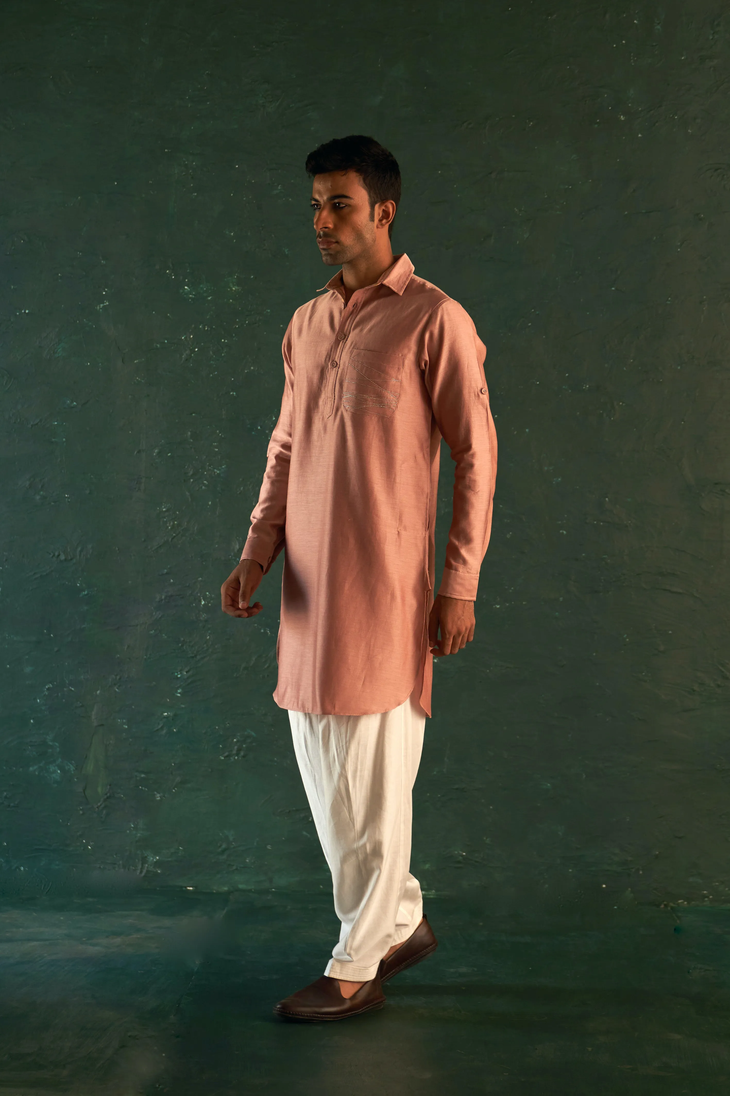 Midas Men's Old Rose Pathani Kurta With Salwar - Set of 2