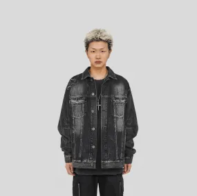 Ripped Washed Black Denim Jacket