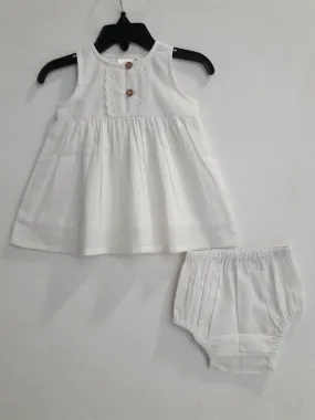 White Sleeveless Dress & Diaper Cover Set